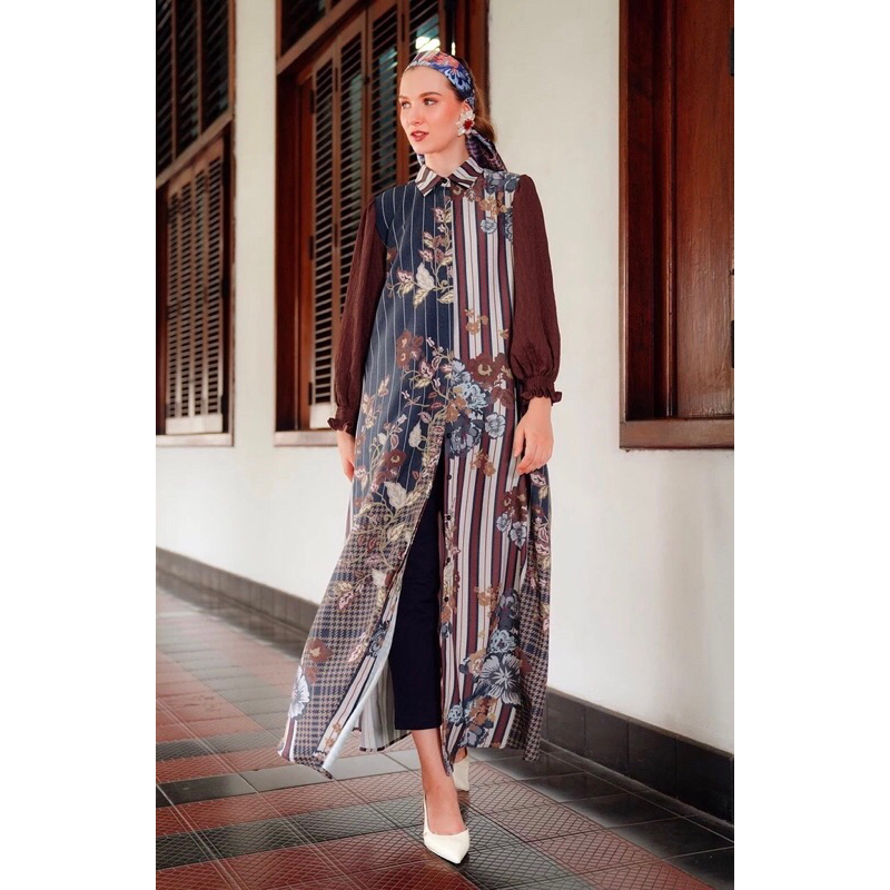 Benang Jarum Amona Mux Fabric Dress - Maroon - XS  { NEW }