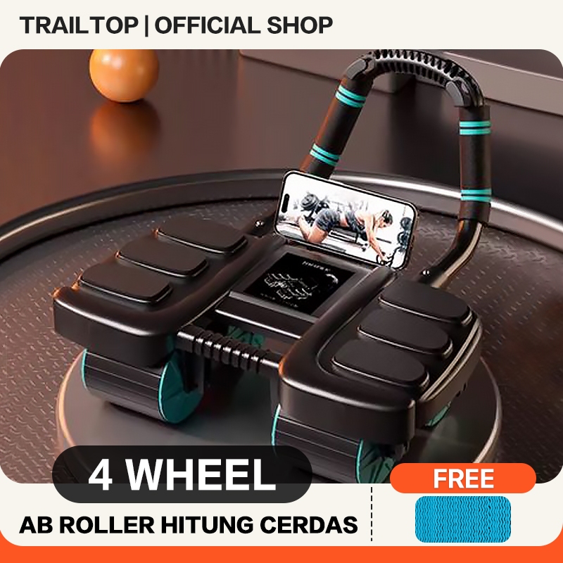 TrailTop Ab Wheel Roller Hitung Cerdas Ab Roller 4 Wheel  Alat Olahraga Di Rumah 3in1