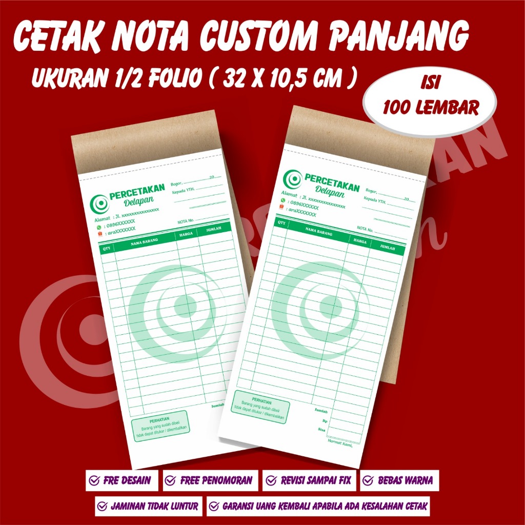 

cetak nota panjang 32x10,5 cm