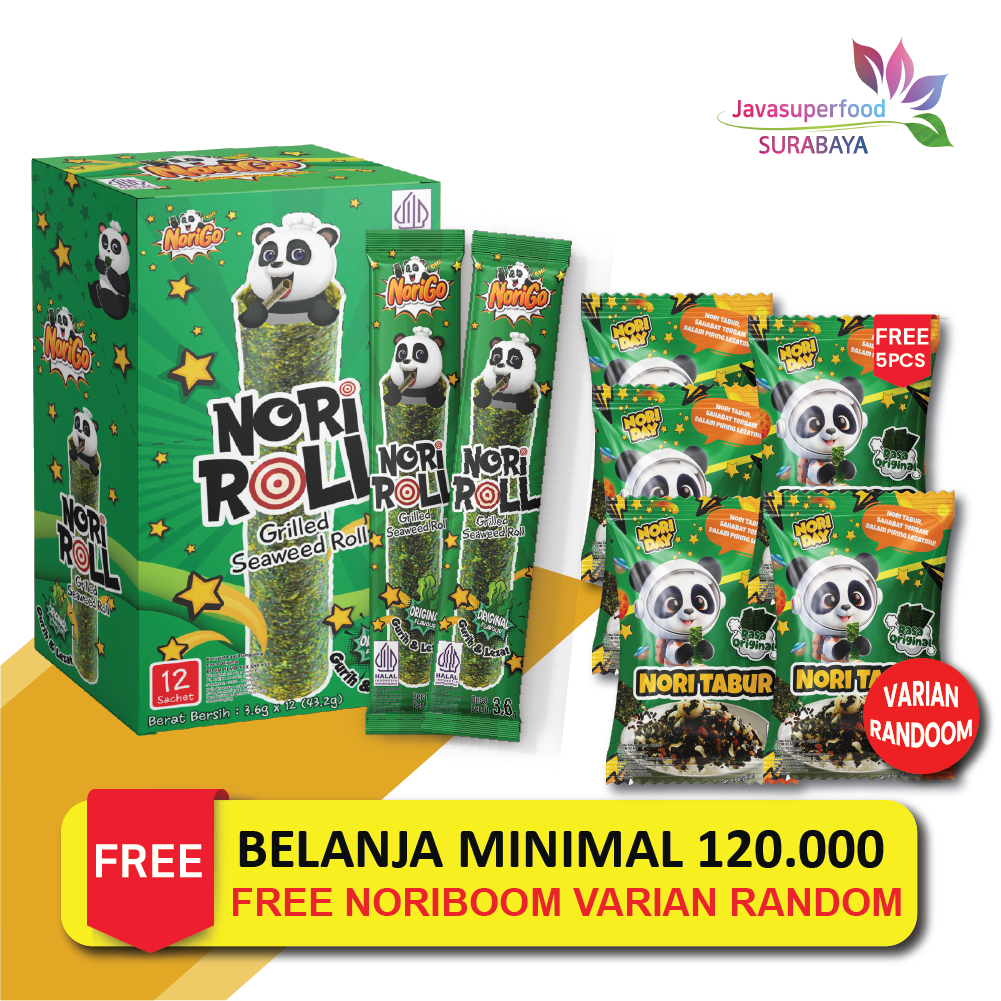 

Norigo / Snack Nori Roll Grilled Seaweed Roll 1 KARTON isi 6 BOX (72 Pcs) / Snack Rumput Laut 2.5g