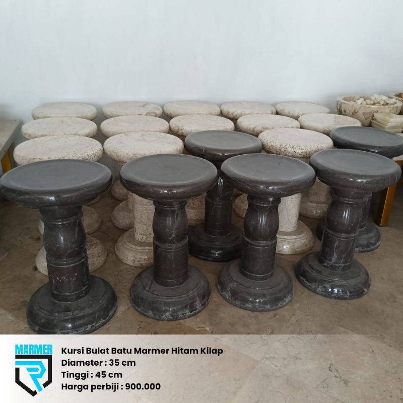 Kursi Bulat Batu Marmer Hitam Kilap
