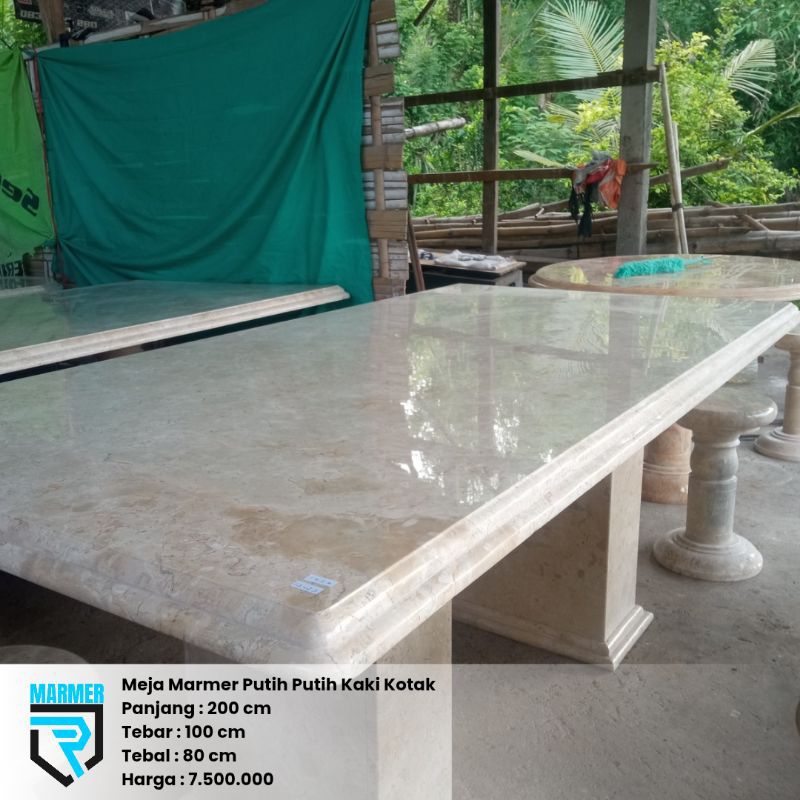 Meja Marmer Putih Kaki Kotak