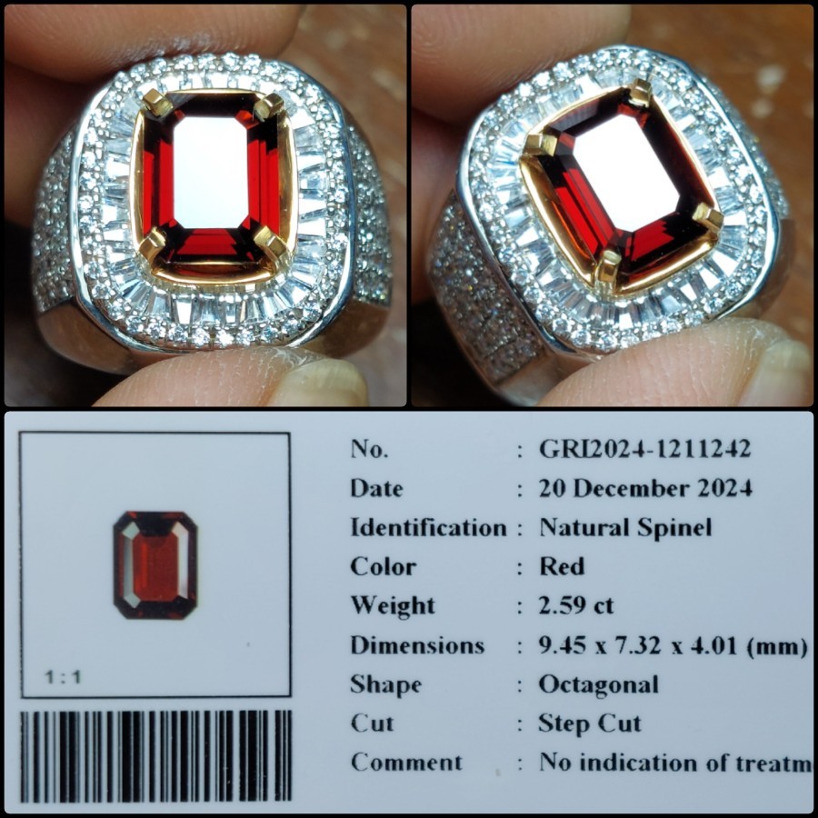 Natural Red Spinel Crystal Clean Octagon Pure Red Color Gems Batu Permata Merah Asli Memo GRI Lab