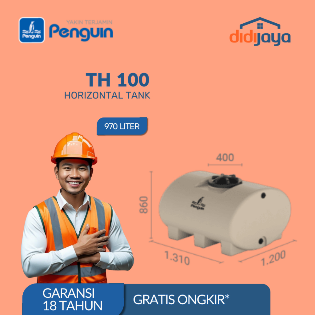 Tandon Air Horizontal Penguin TH 100 970 Liter | Toren Air | Tangki Air Horizontal Penguin