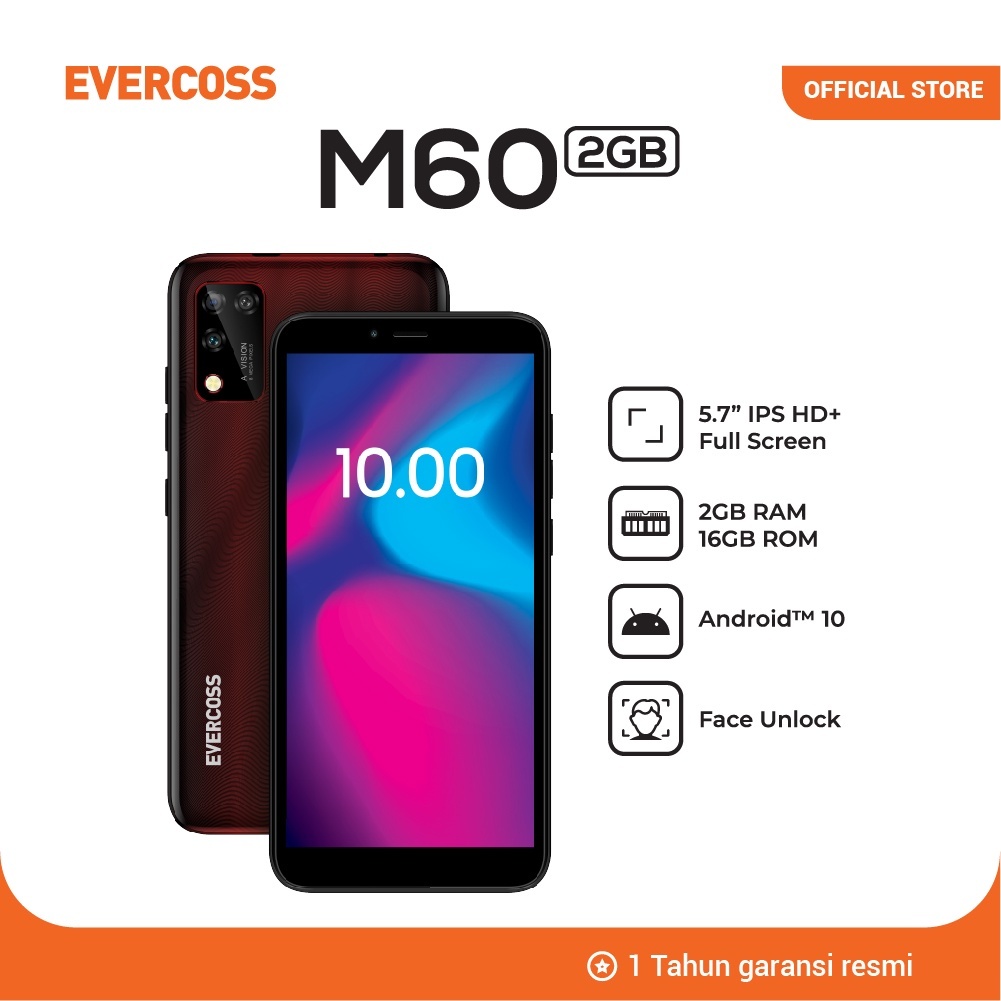Evercoss M60 - 5.7" IPS HD+ Full Screen - 4G/LTE - RAM 2GB/ROM 16GB - Garansi Resmi