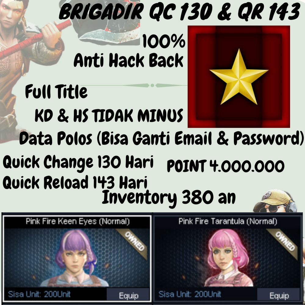 Bintang 1 B1 QC130 QR143 INV 380/Game PC/Akun Brigadir Char/Akun Game PB/Game Poin Blank Zepetto