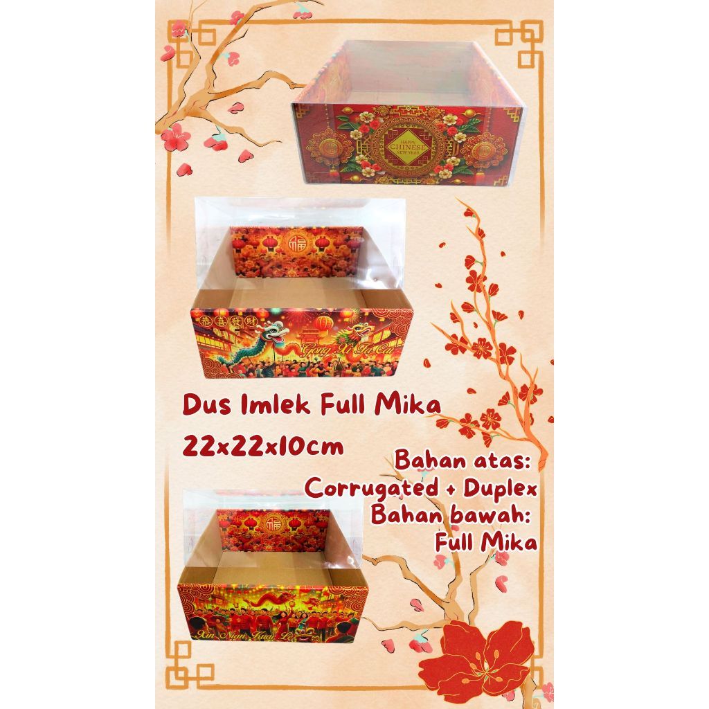 

Box Hampers Dus Kue Edisi Imlek ukuran 22 x 22 x 10 cm Dus Atas Full Mika