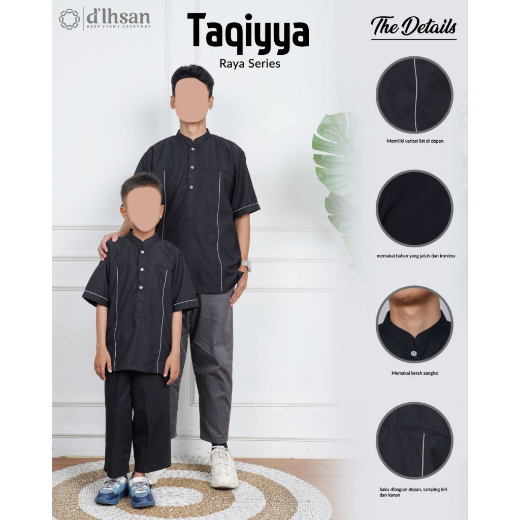 D'Ihsan Koko Dewasa Sarimbit Lengan Pendek Taqi / Taqiyya Black Baju Muslim Pria Bahan Nyaman dan Pr