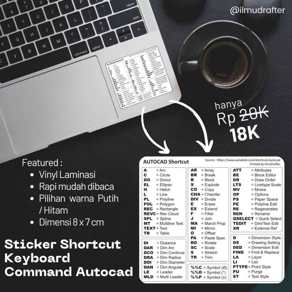 

Sticker Shortcut Keyboard Command AutoCAD untuk Laptop, Desktop, dan MacBook