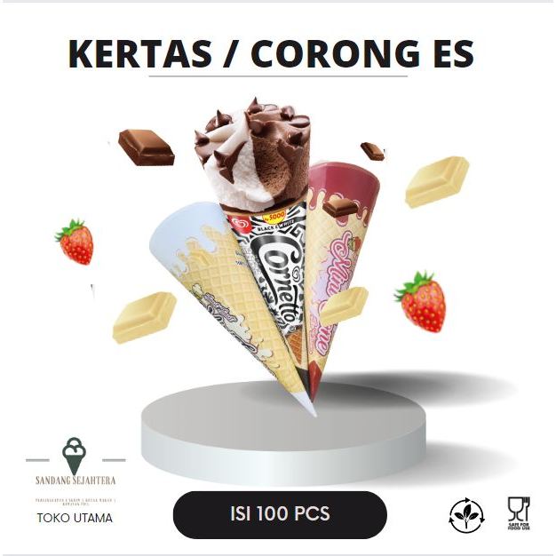 Kertas Kerupuk Ice Cream Cone Kertas Cone Ice Cream Waffle Es Krim Paket Cone Es Krim Bentuk 100 pcs