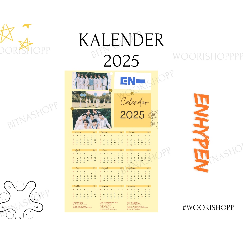 

2025 KALENDER ENHYPEN KPOP + LAMINASI 2SISI WOORI IDOL BIAS KOREA MURAH UNOFFICIAL ENGENE HEESEUNG JUNGWON JAY JAKE SUNGHOON SUNOO NIKI READY STOCK !