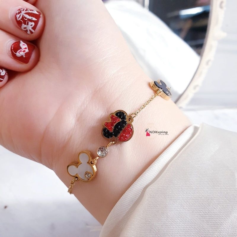 Gelang Tangan Rantai Tipis Disney Titanium Mata Merah Putih N30122408