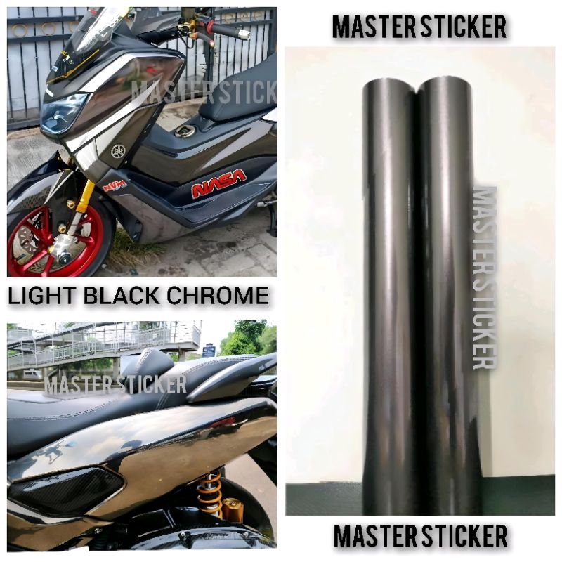 sticker skotlet motor dan mobil warna HITAM METTALIC CROME / LIGHT BLACK CROME kualitas premium