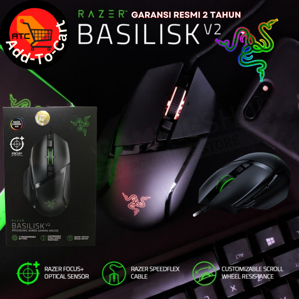 Razer Basilisk V2 Ergonomic Wired Gaming Mouse Cable Kabel Mouse Game