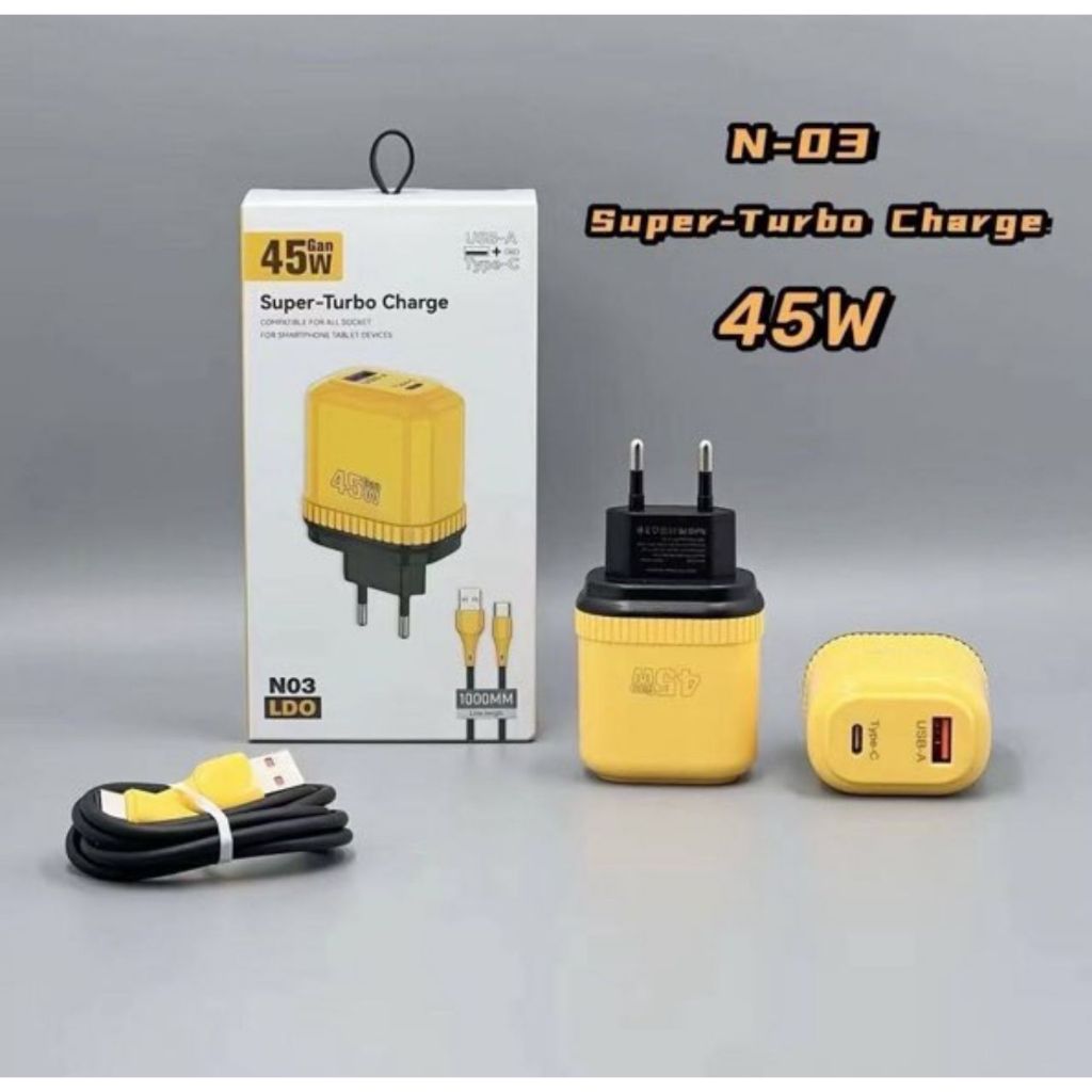 Charger GAN LDO N03 45W FAST CHARGING / charger 45W support semua hp