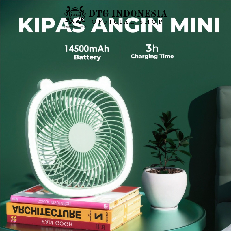 DTG - Kipas Angin Mini Portable Meja Charger USB Dapat Digantung Dengan Lampu LED Tahan 8 Jam Kipas 