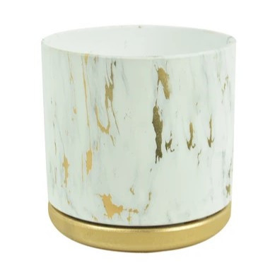 Informa Pot Tanaman Motif Marble Dengan Alas 13.3 Cm - Gold Estetik