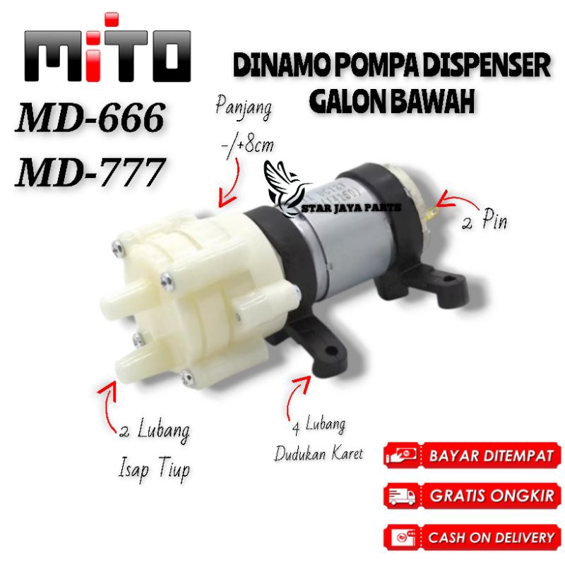 Pompa Dispenser Galon Bawah MITO MD-666 | MD-777 Dinamo Pompa Dispenser Galon Bawah Mito