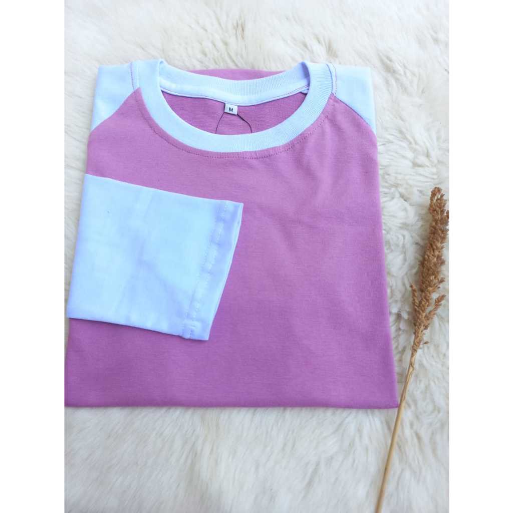 kaos raglan wanita ungu muda lilac lengan putih katun kombet 24s tebal nyaman adem murah jumbo anak