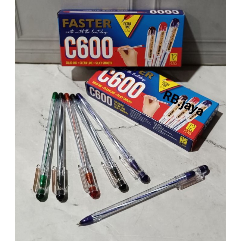

promo 6 & 12 pcs pulpen FASTER C600 ballpoint tinta hitam 0.7mm