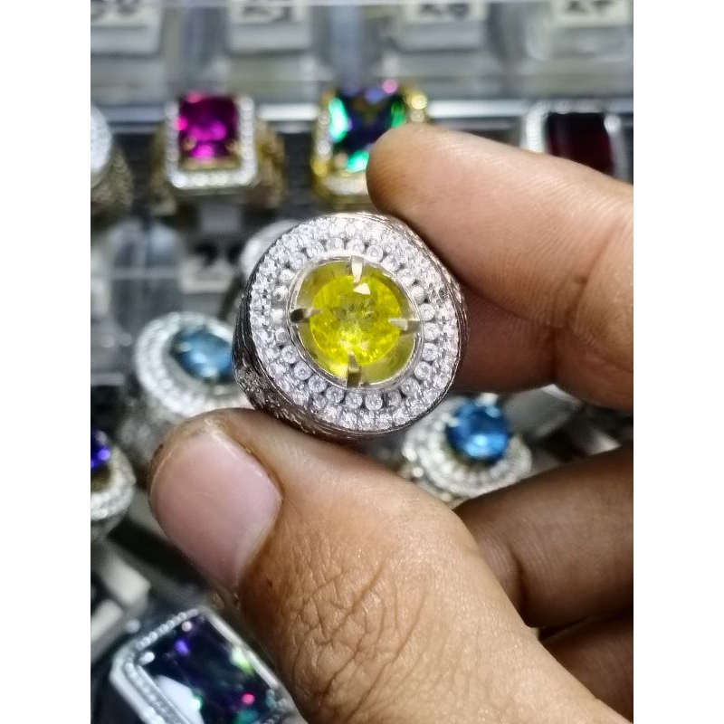cincin permata yellow topaz ring PLT full zircon