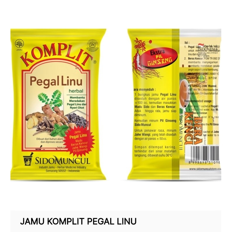 

JAMU KOMPLIT PEGAL LINU SIDO MUNCUL ISI 10 SACHET