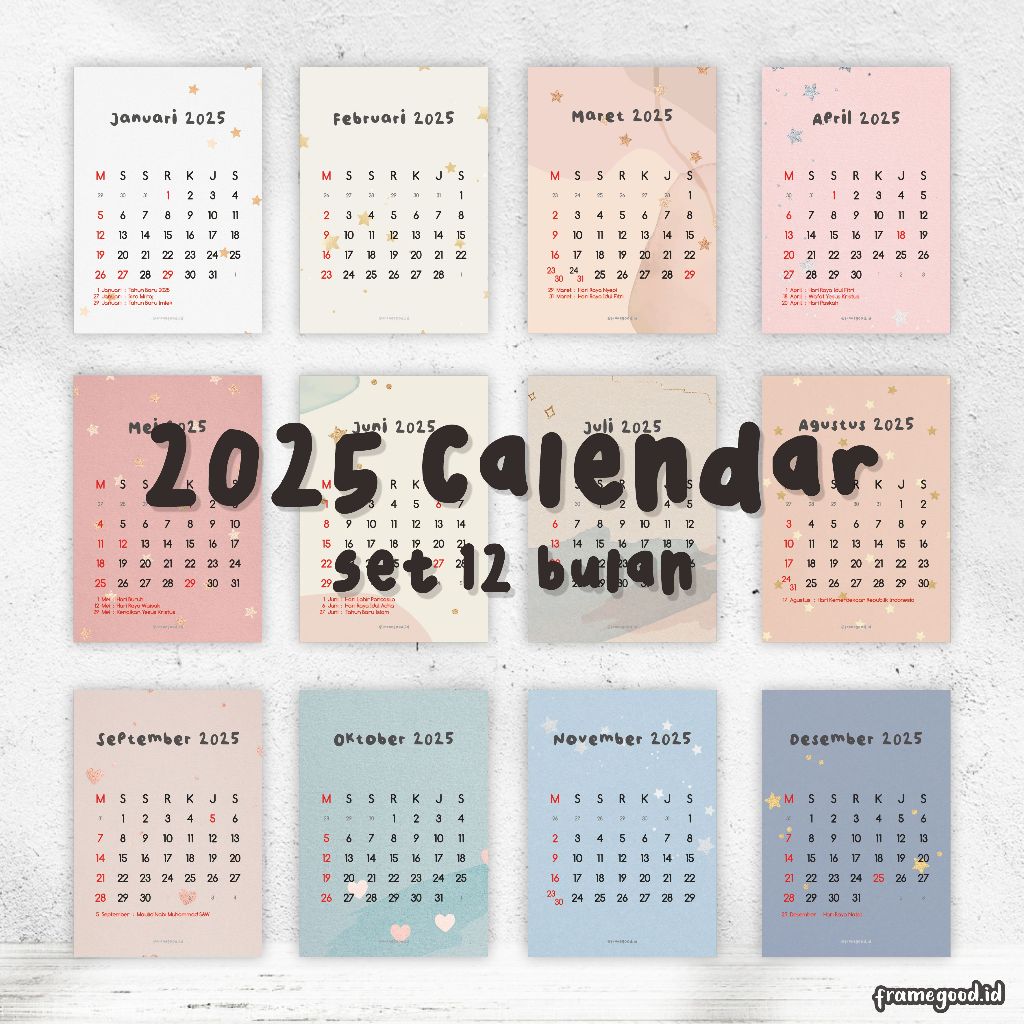 

[SET 12 BULAN] 2025 MONTHLY CALENDAR / kalender poster bulanan 2025 estetik / wallposter hiasan aesthetic / januari februari maret april mei juni juli agustus september oktober november desember