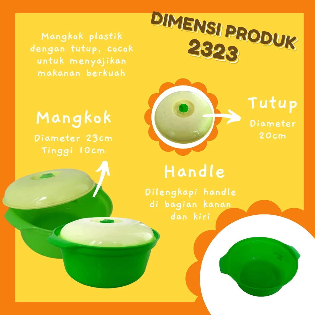 Mangkok Sayur Kode 2323 / Mangkok Plastik Dilengkapi Tutup / Mangkok Kuah