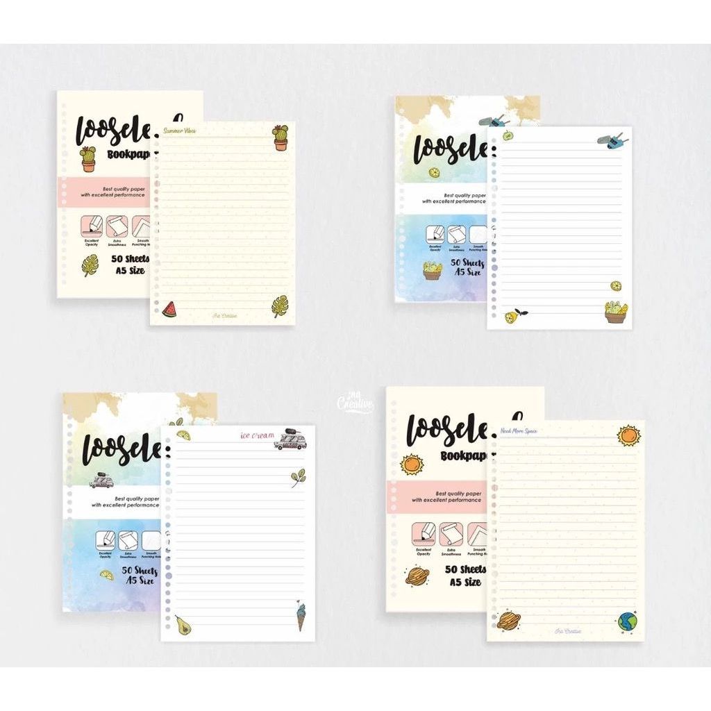 

Ina Creative Loose Leaf A5| Isian Binder A5 Bookpaper 70GSM| Kertas isi Binder buku tulis| Refill Binder 50 Lembar