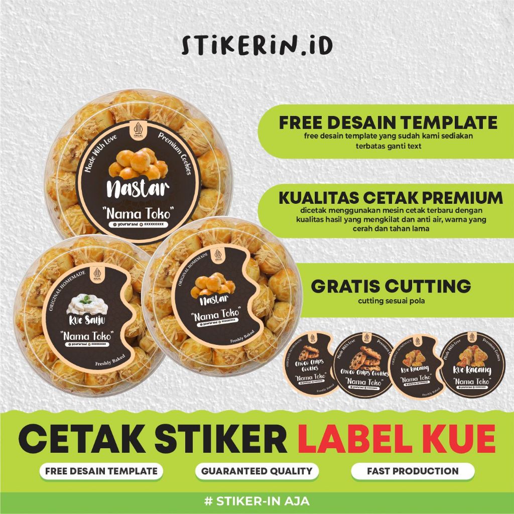 Stiker Label Kemasan Kue Kering / Stiker Nastar / Kue Kering Toples Lebaran / Free Cutting