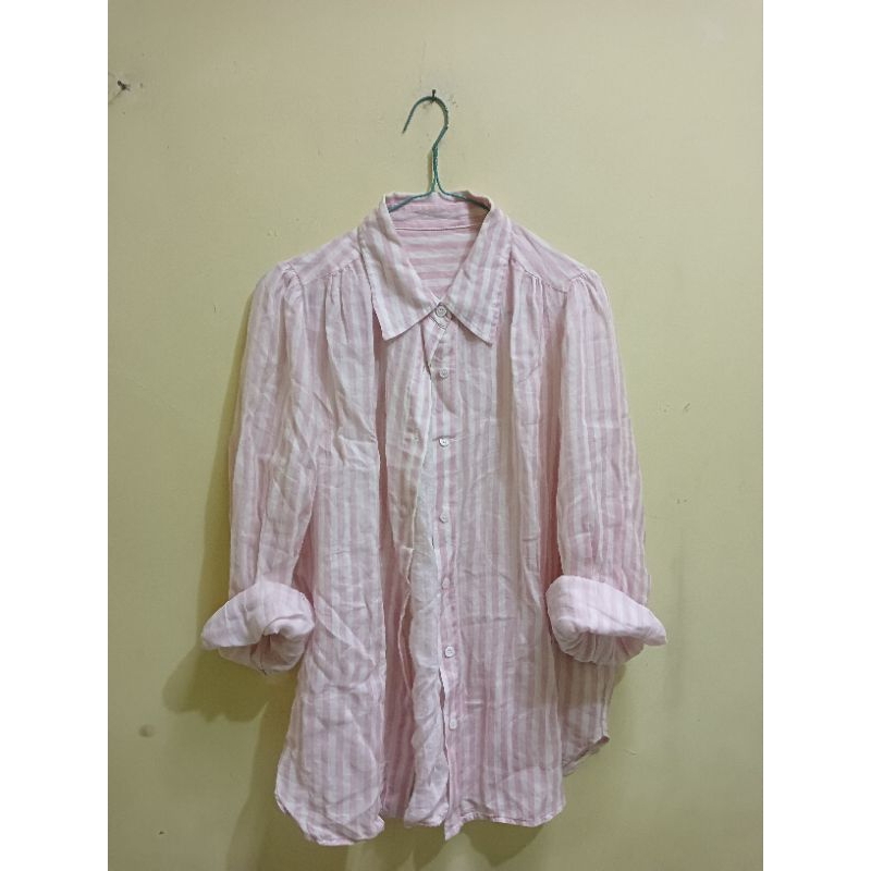 preloved kemeja salur pink