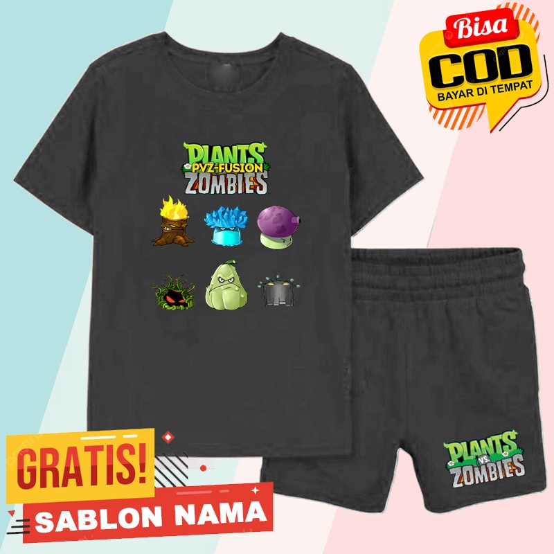 Setelan Baju Kaos Anak Motif Plant Vs Zombies Pvz-Fusion - Setelan Baju Kaos Anak Laki Laki - Peremp