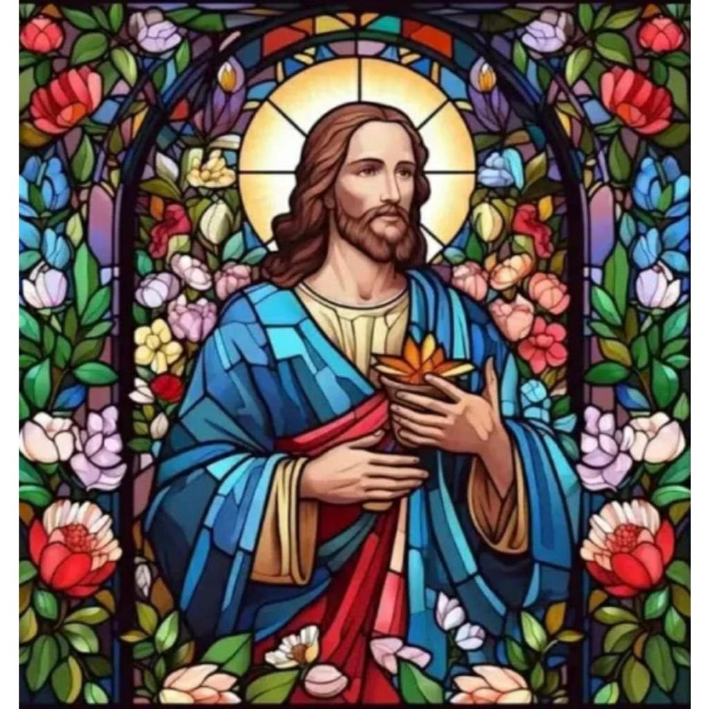LUKISAN FULL DIAMOND 5D PAINTING (DIY) YESUS DAN BUNGA 35X35cm (PxT)