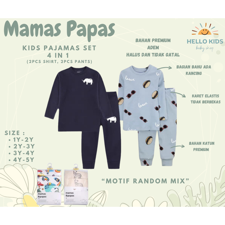 Pajamas Mamas Papas / Baju Tidur Anak Mamaspapas / Baju Santai Tidur Anak 2 sd 5 tahun / Baju lengan