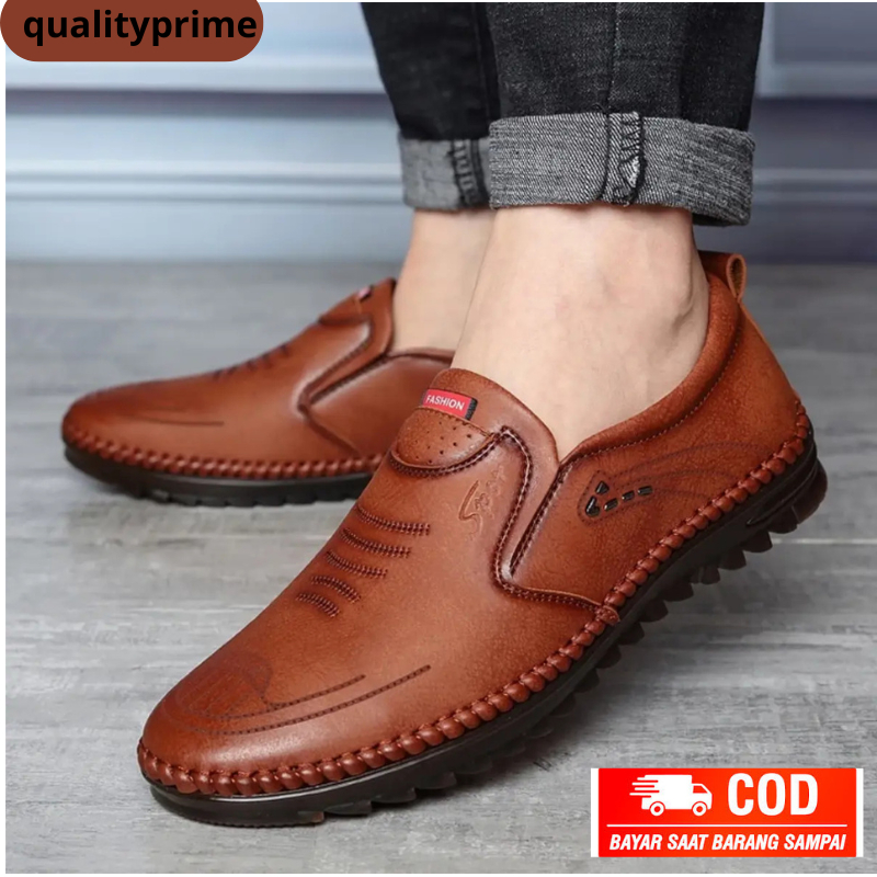 Sepatu Kulit Klasik sepatu Kasual Slip On Pria Lembut Tahan Aus Ringan Nyaman Dan Fleksibel Sepatu K