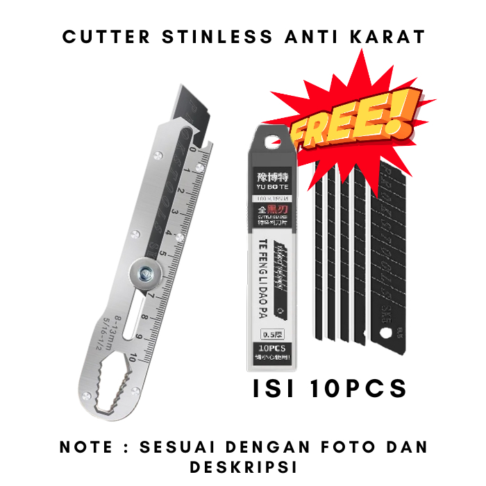 

Cutter Stainless Steel Dengan Pengukur Anti Karat 9 in 1 Knife Pemotong Kertas Tajam Anti Karat
