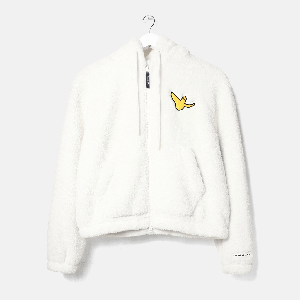 What It Isn't Angle Fluffy by Mark Gonzales Fleece Hooded Jacket Ivory