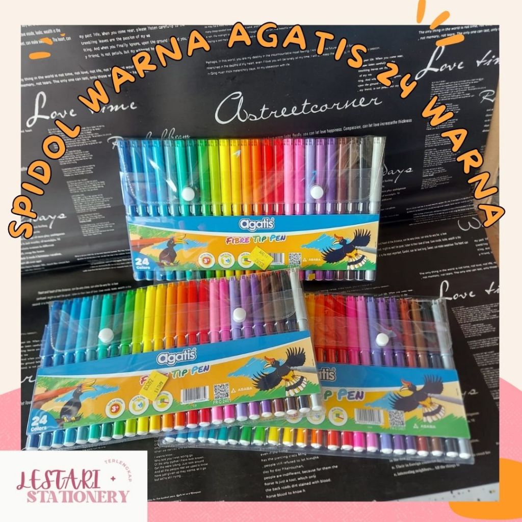 

Spidol Warna Agatis 24 warna | Agatis Fibre Tip Pen 24 Warna (Washable Color Pen) | Spidol 24 Warna