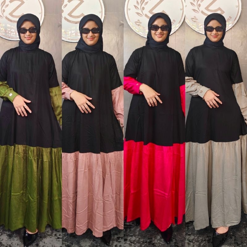 Dayana Dress / Gamis Rempel Hitam katun twill premium