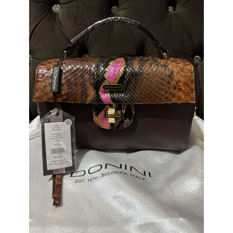 Donini Tas Kulit sisik Coklat Hitam cantik