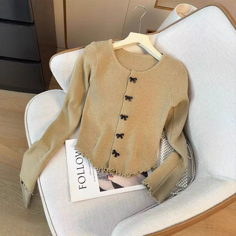 [Hallyu] Cardigan Wanita Crop Top  Kancing Pita Premium | Atasan Wanita Crop Top Kancing Pita Korean