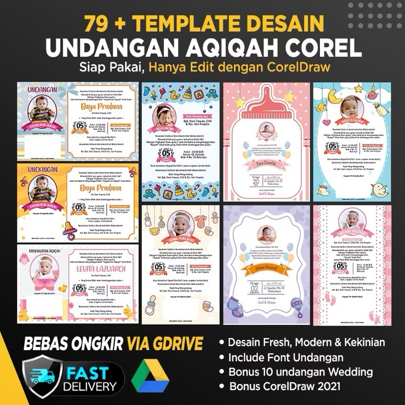 75 Template Desain Undangan Aqiqah Format Cdr (Coreldraw) Siap Pakai