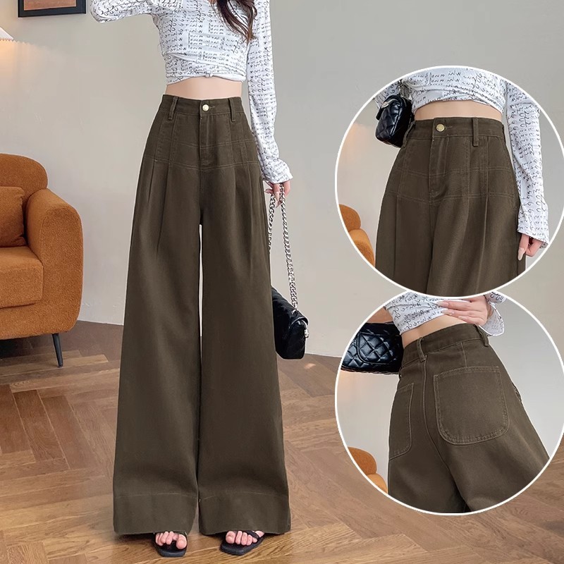 Highwaist Baggy Loose Jeans korean style celana kulot pants wanita Celana Straight Wide Leg Panjang