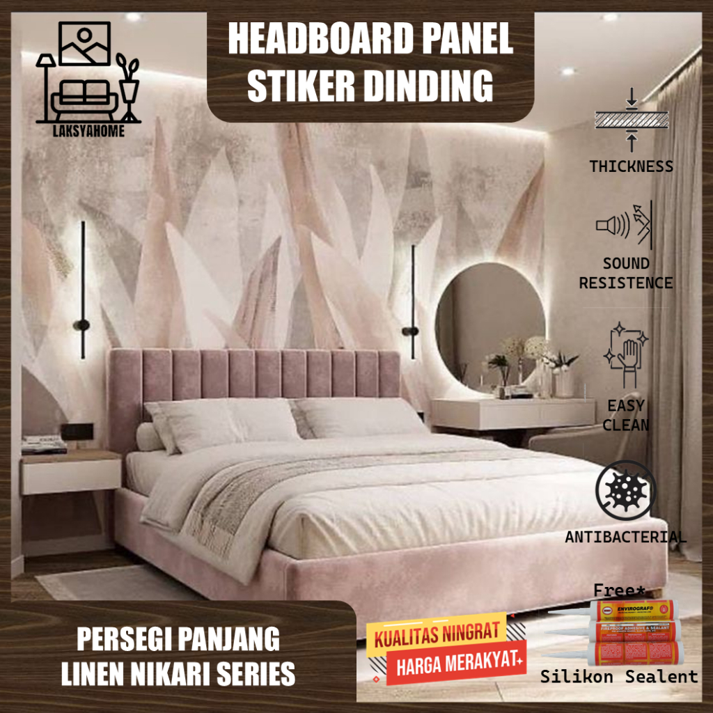 Headboard Panel Dinding 20x60 Rectangle Linen Nikari Series Dekorasi Tempat Tidur & Wallpaper Dindin
