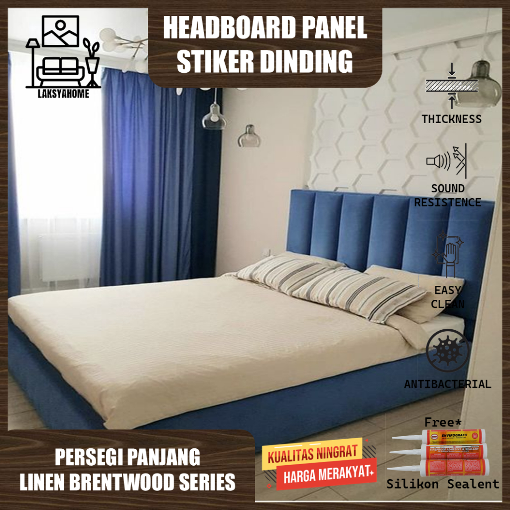 Headboard Panel Dinding 20x60 Rectangle Linen Brentwood Series Dekorasi Tempat Tidur & Wallpaper Din
