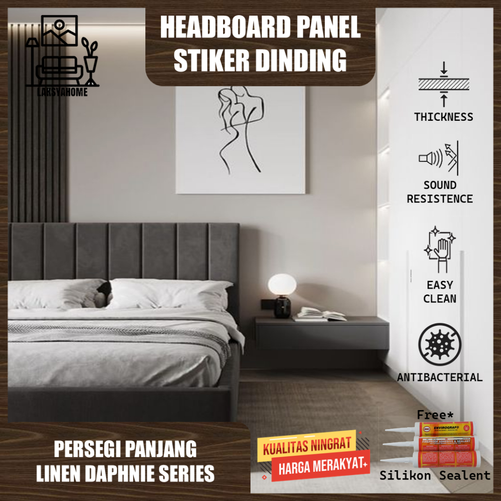 Headboard Panel Dinding 20x60 Rectangle Linen Daphnie Series Dekorasi Tempat Tidur & Wallpaper Dindi