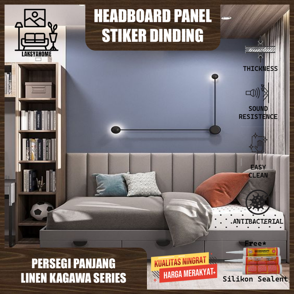 Headboard Panel Dinding 20x60 Rectangle Linen Kagawa Series Dekorasi Tempat Tidur & Wallpaper Dindin