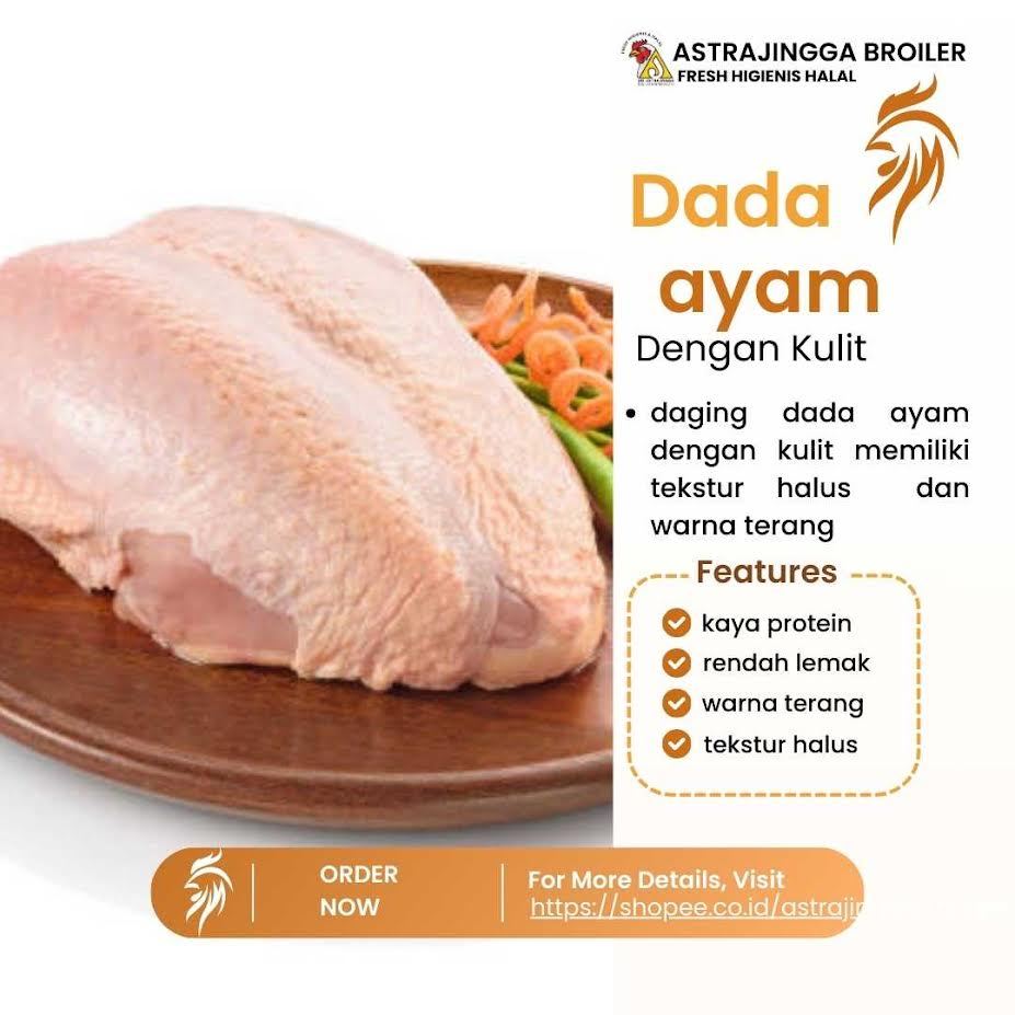 

Daging ayam dada fillet boneless dengan kulit 1kg astrajingga broiler
