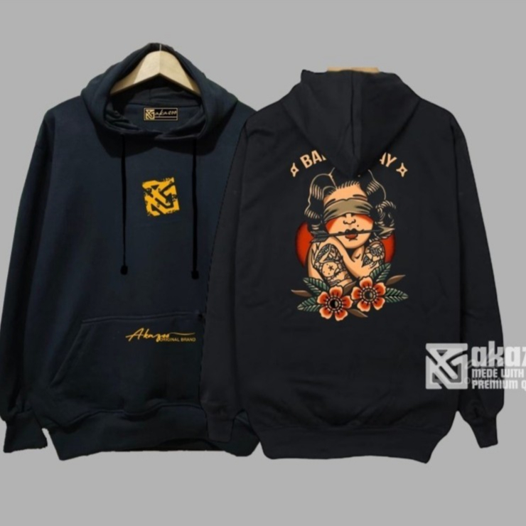 SWEATER COWOK DISTRO KEREN DAN TEBAL WARNA HITAM GAMBAR DPN BLAKANG BAD MONDAY sablon saku gold