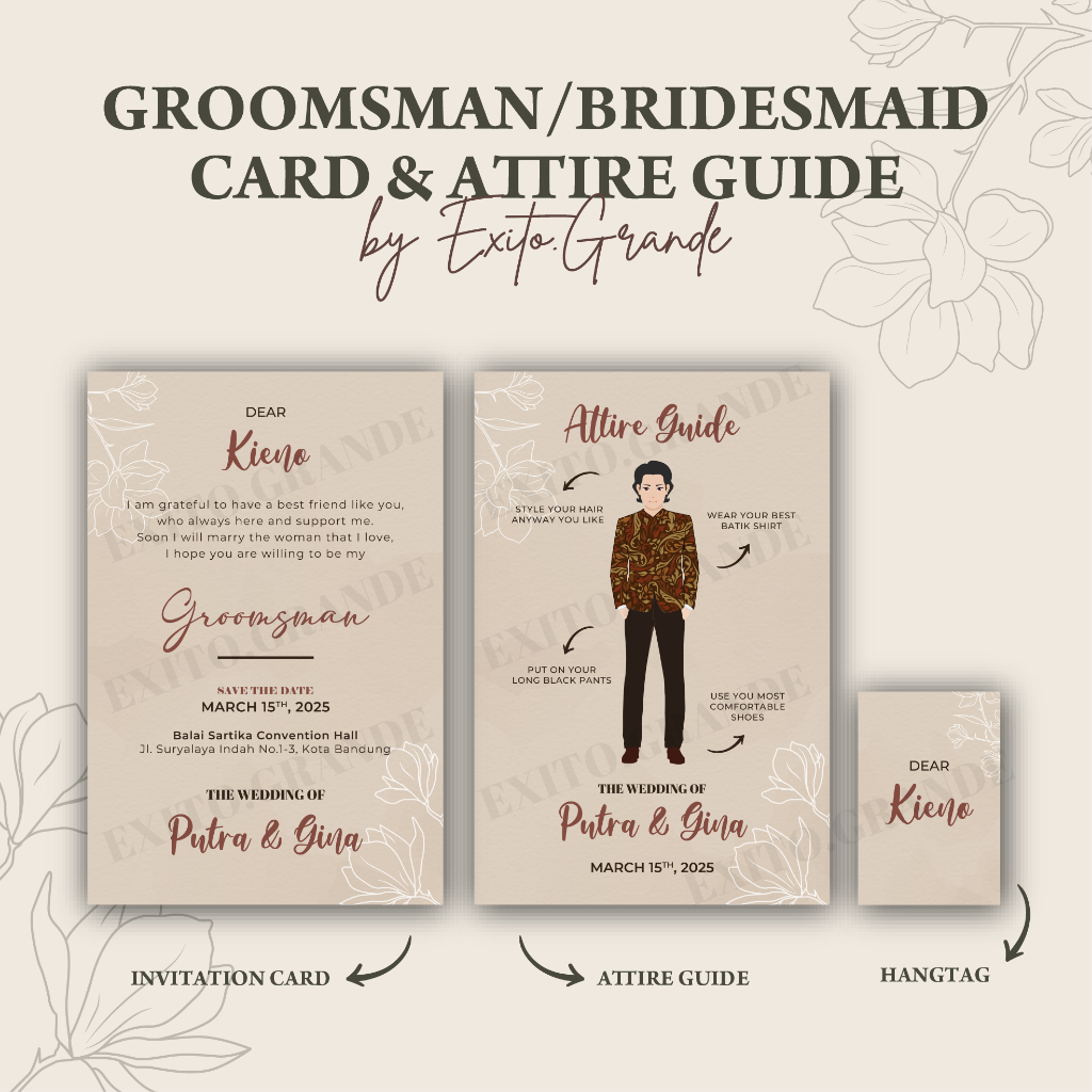 Groomsman/Bridesmaid Attire Guide & Card by Exito.Grande